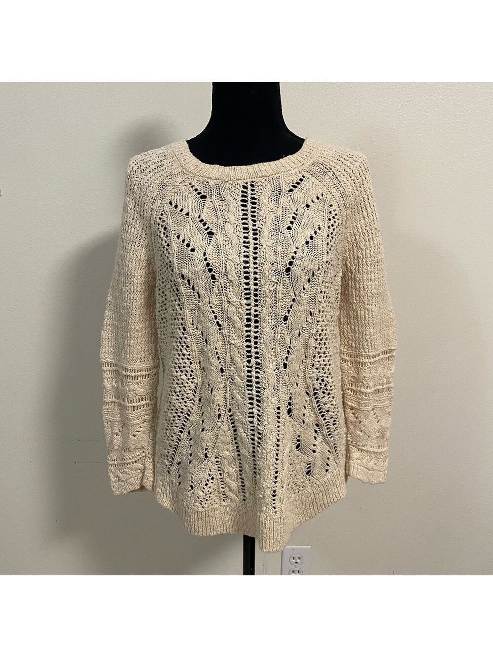 Lucky Brand Sweater Women’s Size Large Cream Pointelle knit Sweater